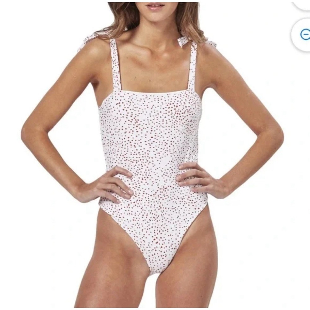 Charlie Holiday One Piece Swimsuit Dune Sz S White Printed Tie Strap RP $84 NWT